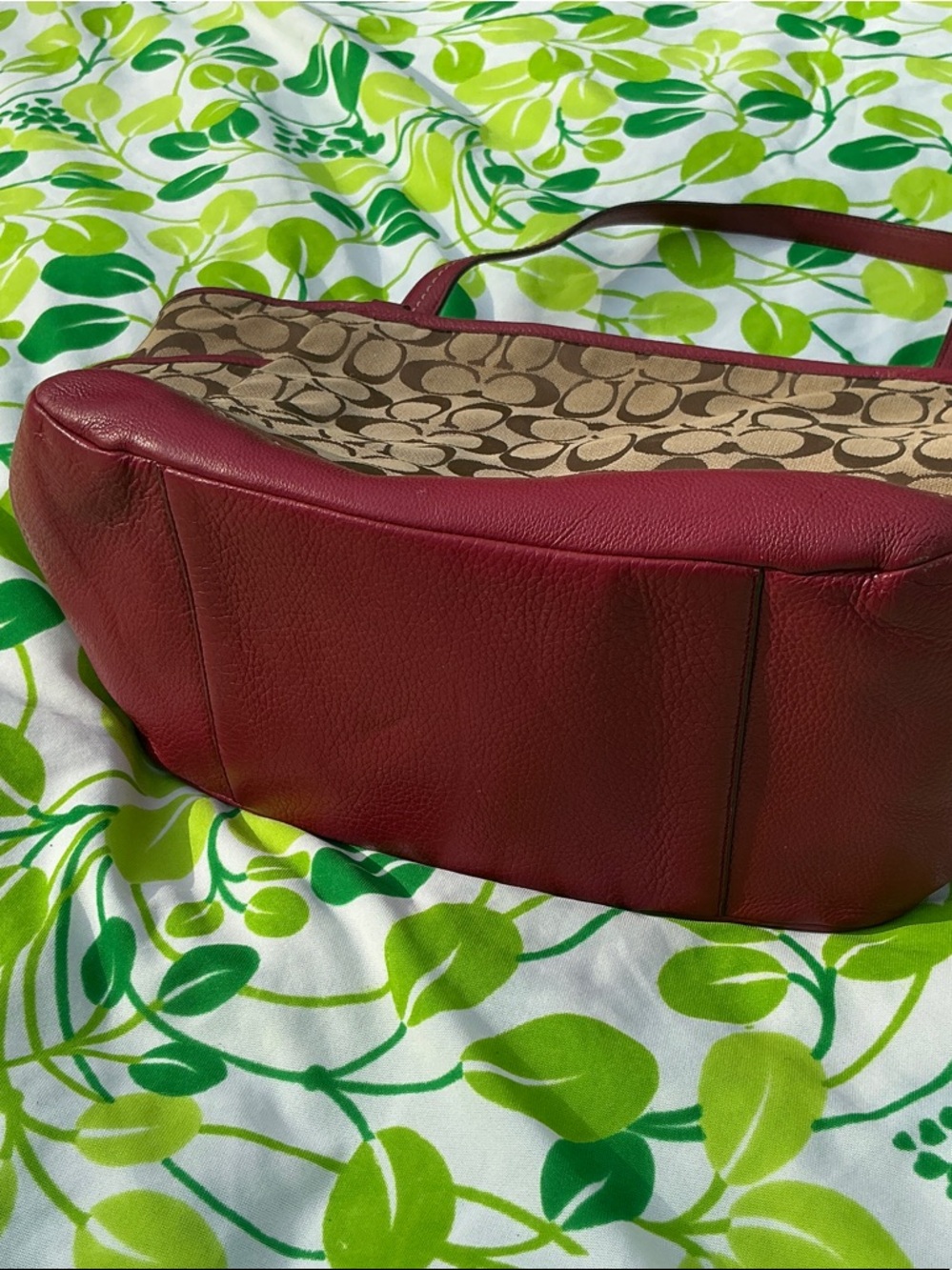 Coach Tote Handbag Park Signiture Carrier J1321-F23297 Large Khaki Red Leather - Picture 11 of 17